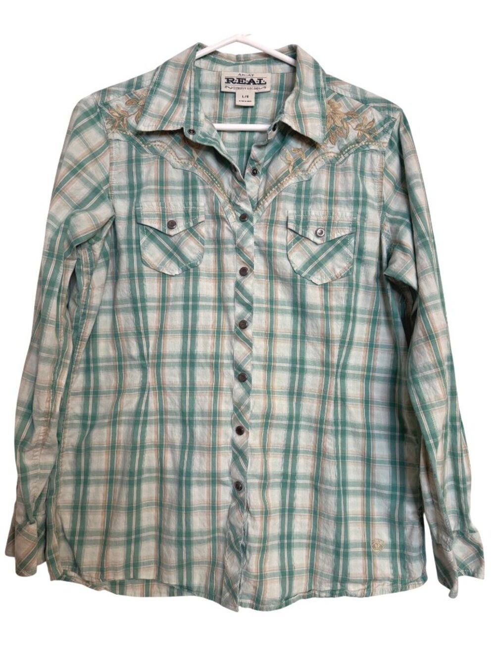 Ariat Real Size Large Plaid Women’s Snap Button Embellished Western